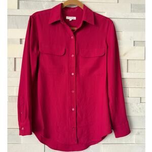 EQUIPMENT FEMME Long Sleeve Button Front Shirttail Hem Raspberry Pink  XXS